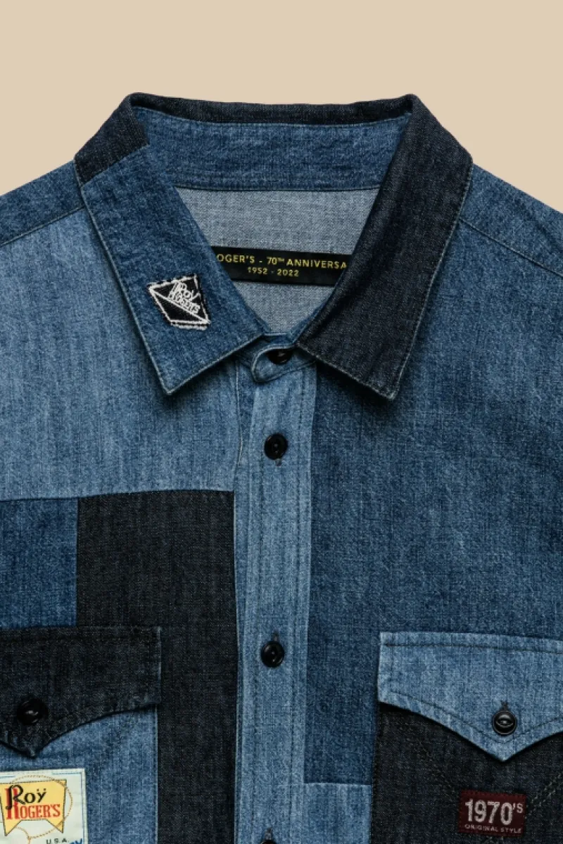 camicia_kansas_patchwork_th_denim_rinse_4.webp Roy Rogers Camicie>Camicia Kansas Patchwork 70th Denim Rinse BLU