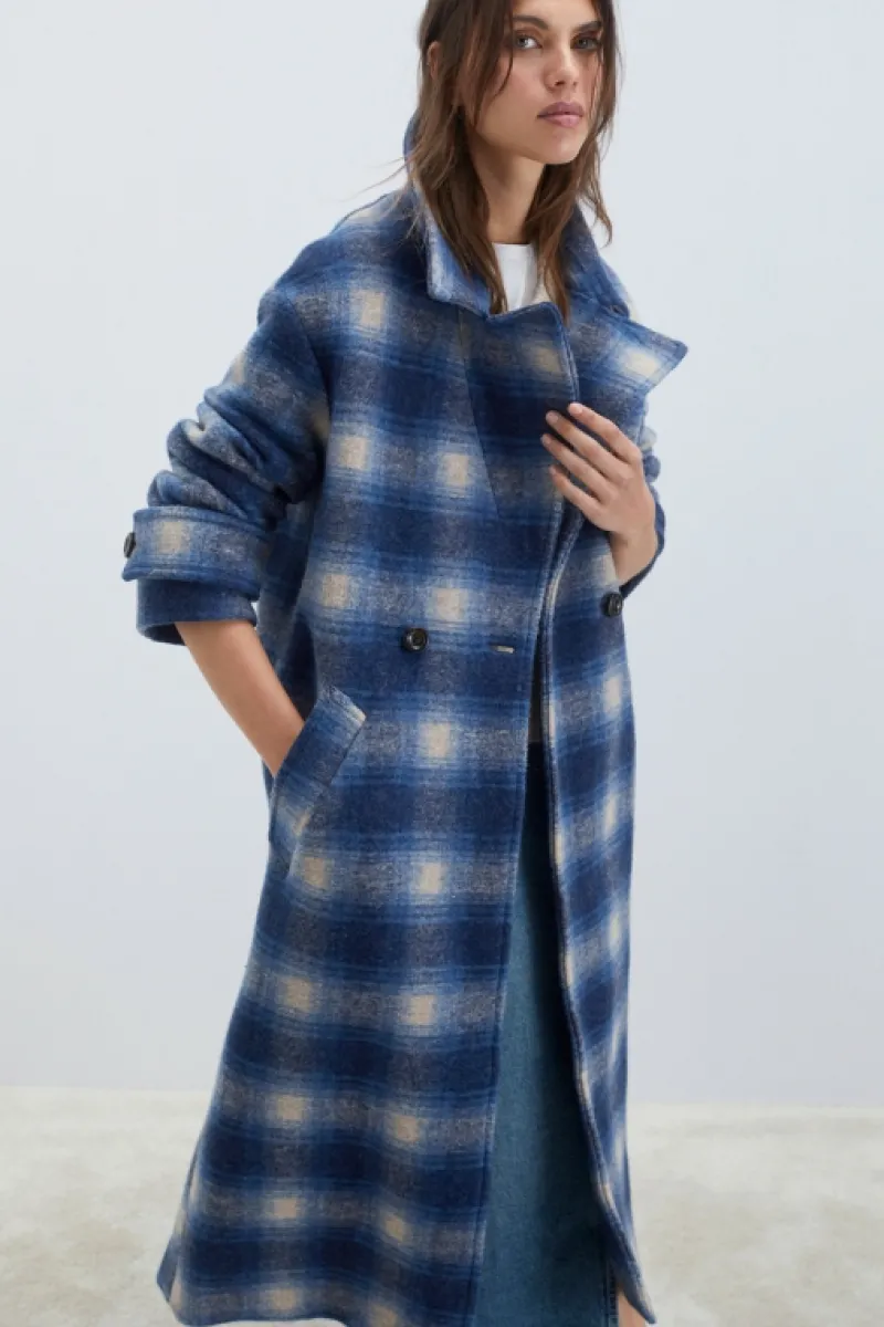Roy Rogers Capispalla>Cappotto Doppiopetto In Lana Check BLU