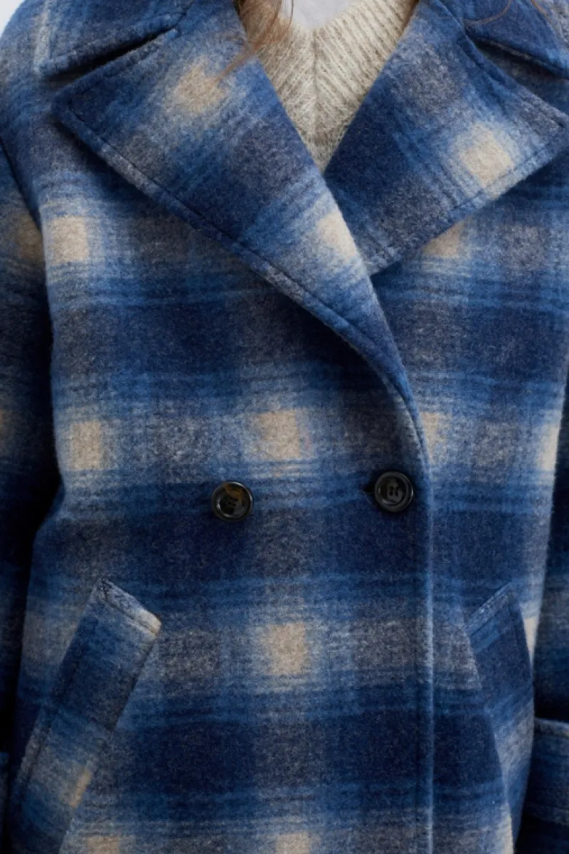 Roy Rogers Capispalla>Cappotto Doppiopetto In Lana Check BLU