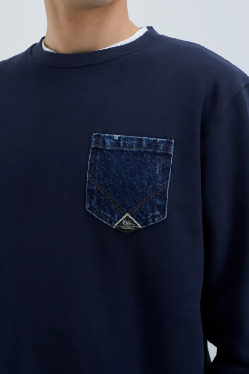 felpa_pocket_girocollo_brushed_2.webp Roy Rogers Maglieria E Felpe>Felpa Pocket Girocollo Brushed BLU