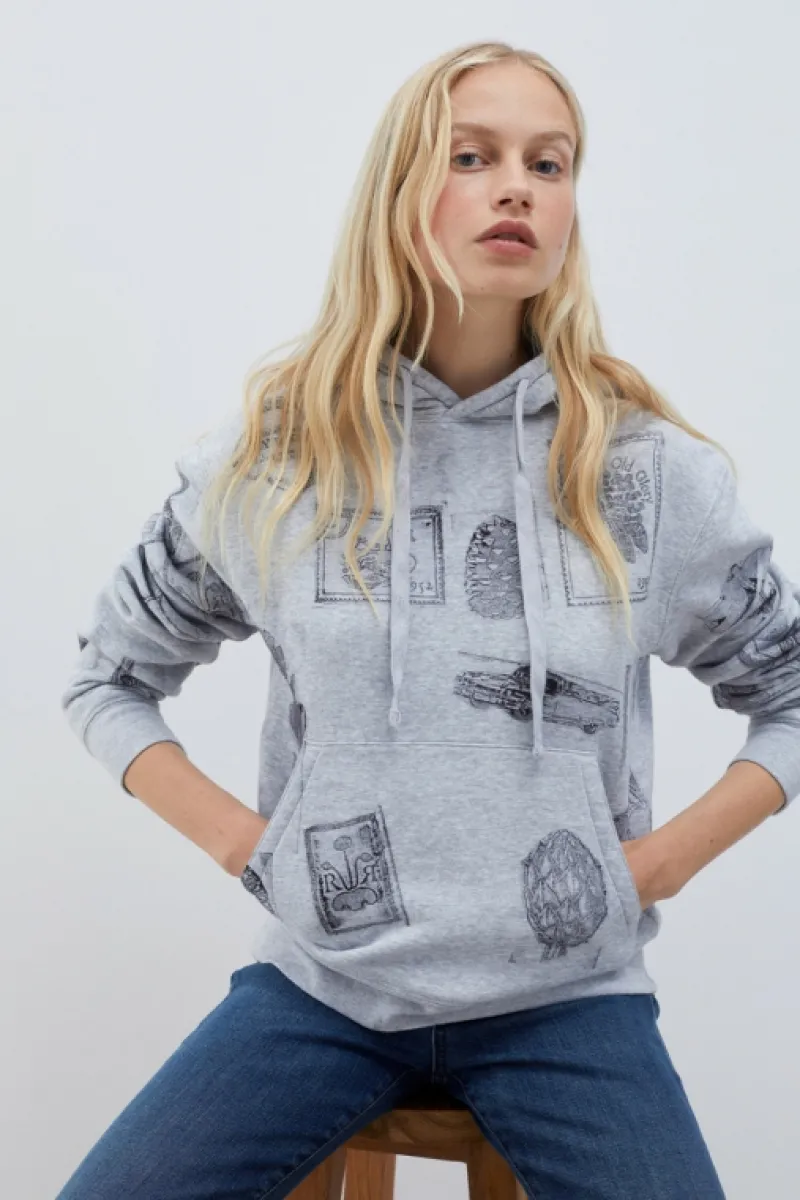 Roy Rogers Maglieria E Felpe>Felpa Roy Roger's Block Print Con Cappuccio GRIGIO