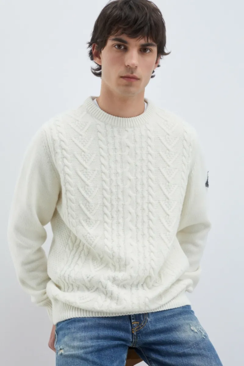 Roy Rogers Maglieria E Felpe>Maglia Girocollo In Lana E Cashmere Fisherman BIANCO