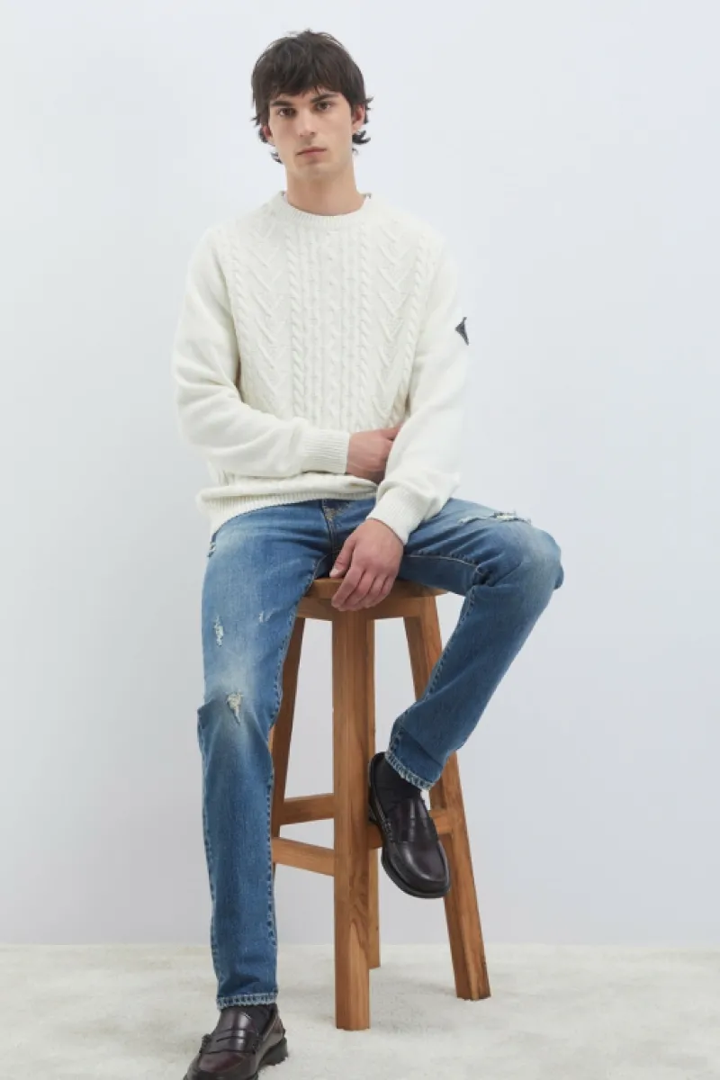 maglia_girocollo_in_lana_e_cashmere_fisherman_4.webp Roy Rogers Maglieria E Felpe>Maglia Girocollo In Lana E Cashmere Fisherman BIANCO