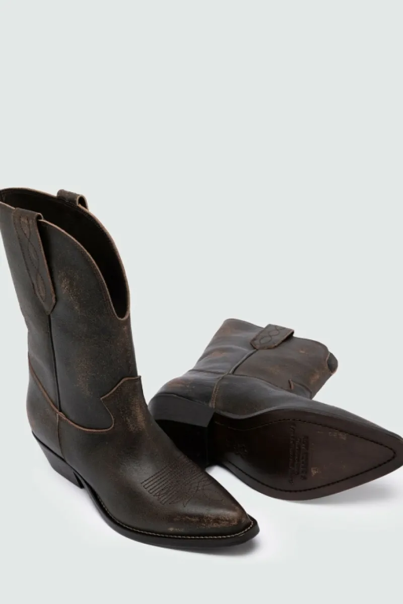 Roy Rogers Scarpe>Texano Capalbio In Pelle Vintage NERO